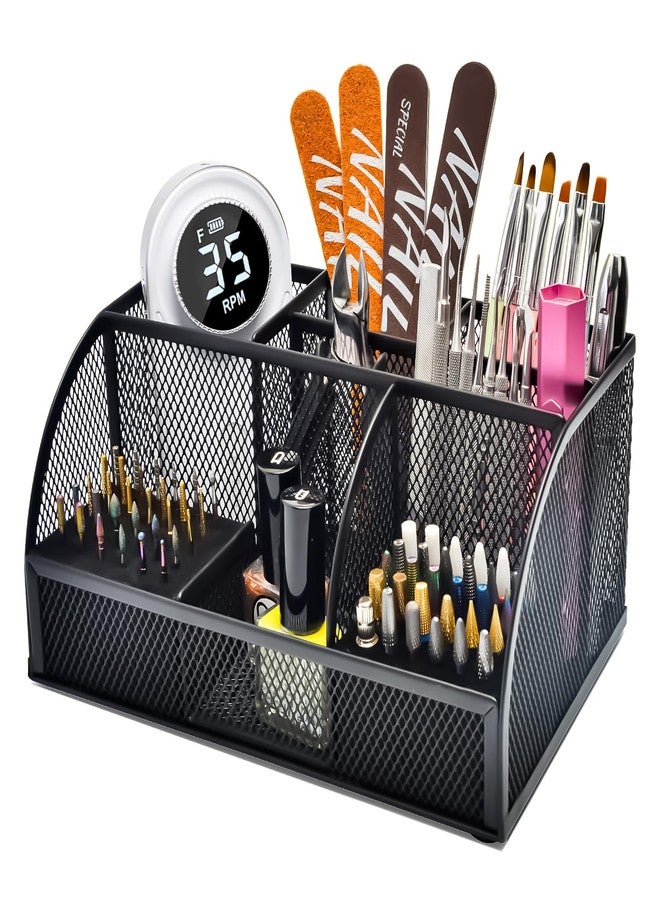 CGBE Nail Drill Bits Holder: 60 Holes Professional Drill Bit Holder for Nails - Mesh Metal Nail Tools Organizer Display Case - Nail Desk Organizer for Nail Tech - Black (Not Included Nail Drill) - Image 1